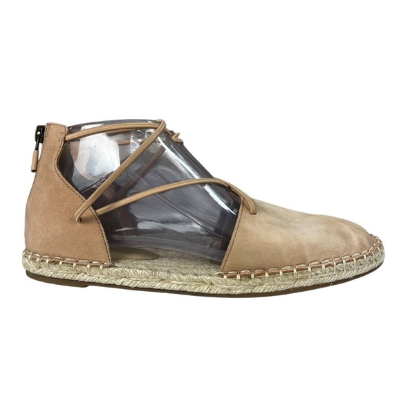 Eileen Fisher Espadrille Back Zipper Beige Leather Flat Sandals Womens Size 7‎ - Picture 1 of 11